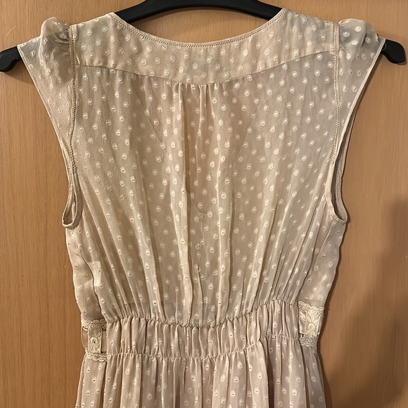 Sandro Women’s Polka Dot Silk Delicate Lightweight Dress Tan Size Small - Picture 8 of 11